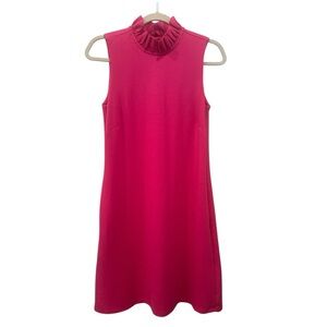 Jude Connally Fuchsia Sleeveless Mini Dress Ruffle Neck Pockets Career CapsuleXS